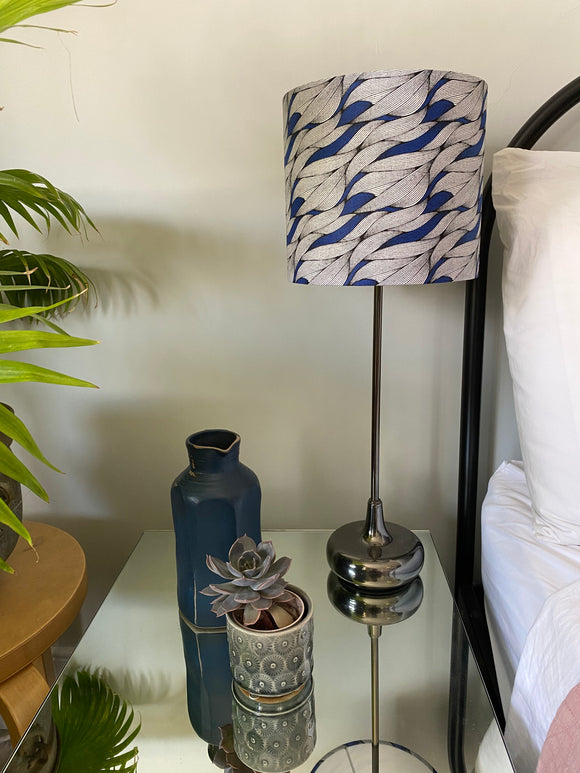 Single-sided ‘Wave’ white Ankara print fabric lampshade