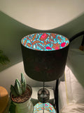 Double-sided 'Hidden Floral' khaki and turquoise Ankara fabric lampshade
