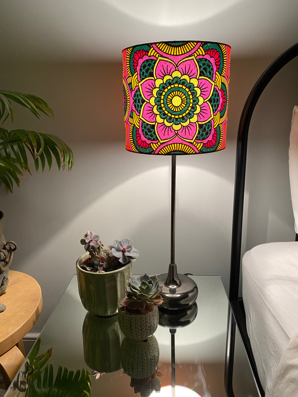 Single-sided ‘Mandala’ floral pattern Ankara lampshade