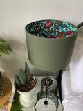 Double-sided 'Hidden Floral' khaki and turquoise Ankara fabric lampshade
