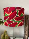 Double-sided "You're Twistin' My (Water)melon Man" Ankara print lampshade